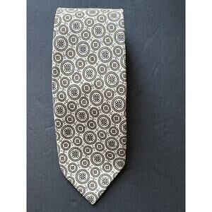 Patrizia Nova Tie Mens 100% Silk Made In Italy Beige Geometric Career Office